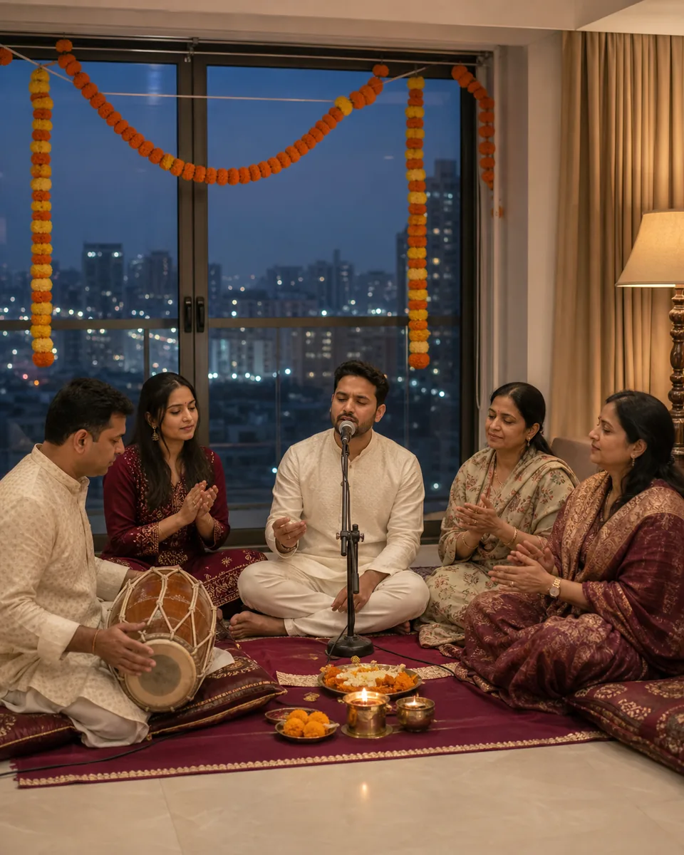 An intimate evening kirtan in a Gurgaon high-rise apartment